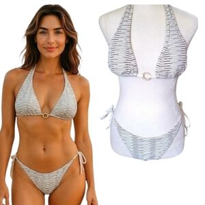 Letarte Atlantis Cove Bikini Set Triangle Ring Halter Ivory Tie Side Medium